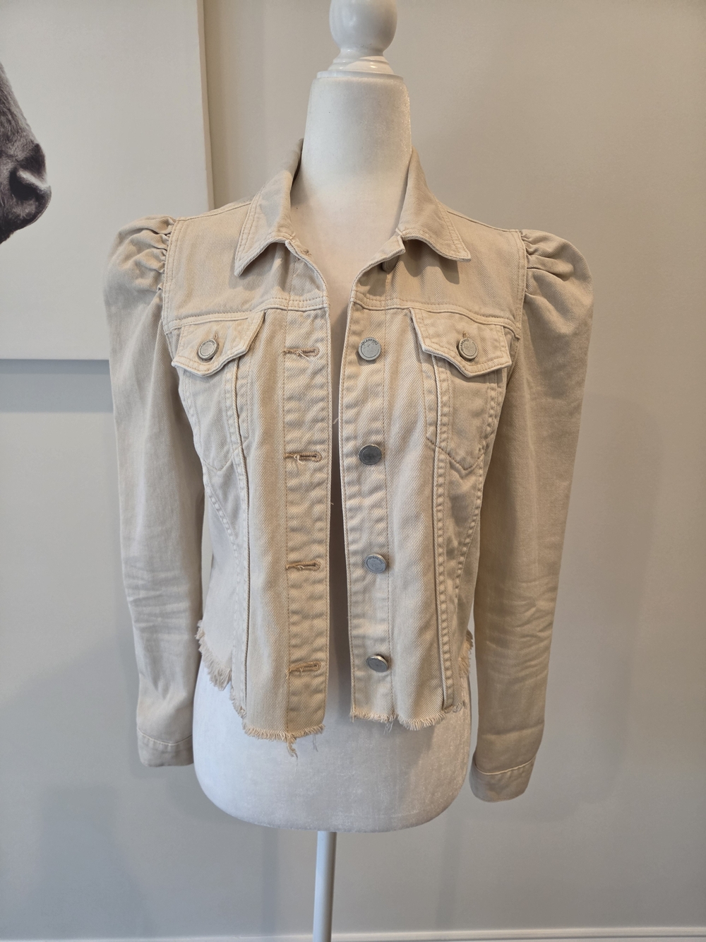 BlankNYC Beige Puff-Sleeve Denim Jacket - Women